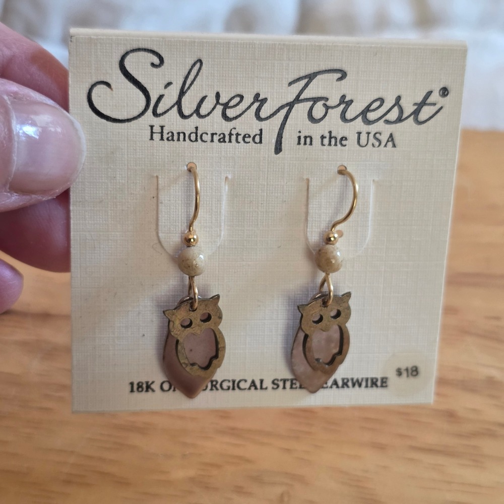 Silver Forest Owl Drop Earrings Womens OS Brown NEW Handcrafted USA NE-0856 Boho